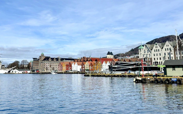 Bergen Harbour with colorful wooden buildings along the waterfront.