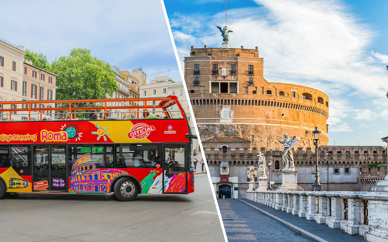 Sightseeing bus in Rome near Castel Sant'Angelo.