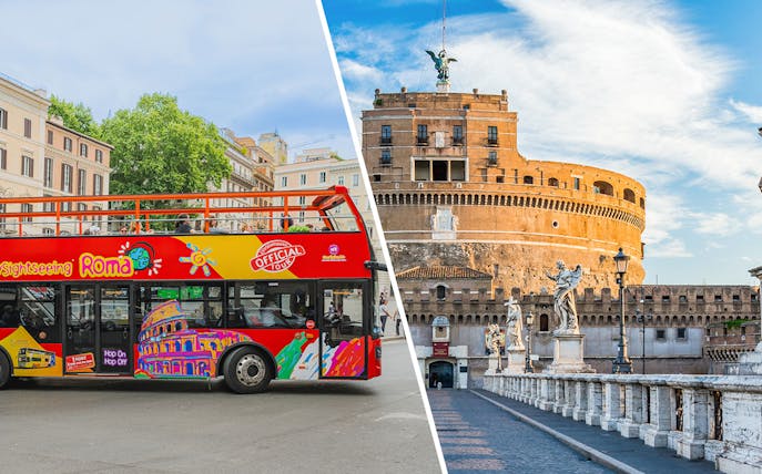 Sightseeing bus in Rome near Castel Sant'Angelo.