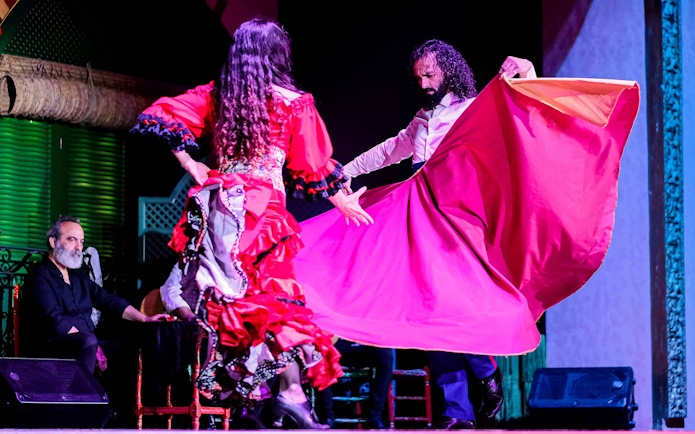 Flamenco dancers performing at El Palacio Andaluz in Seville.