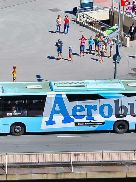 Aerobus in Barcelona city center, offering airport transfer service.