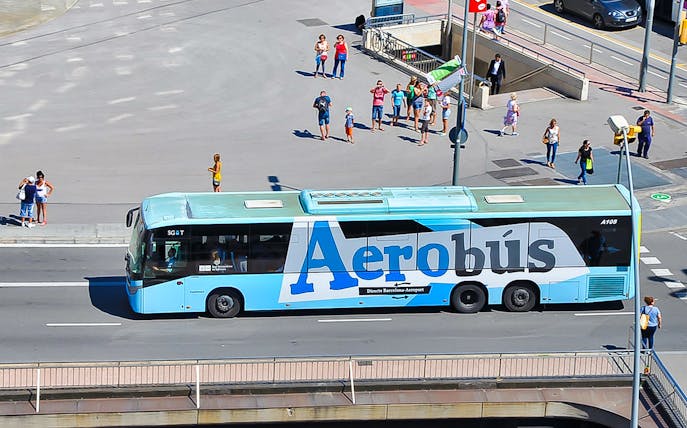 Aerobus in Barcelona city center, offering airport transfer service.