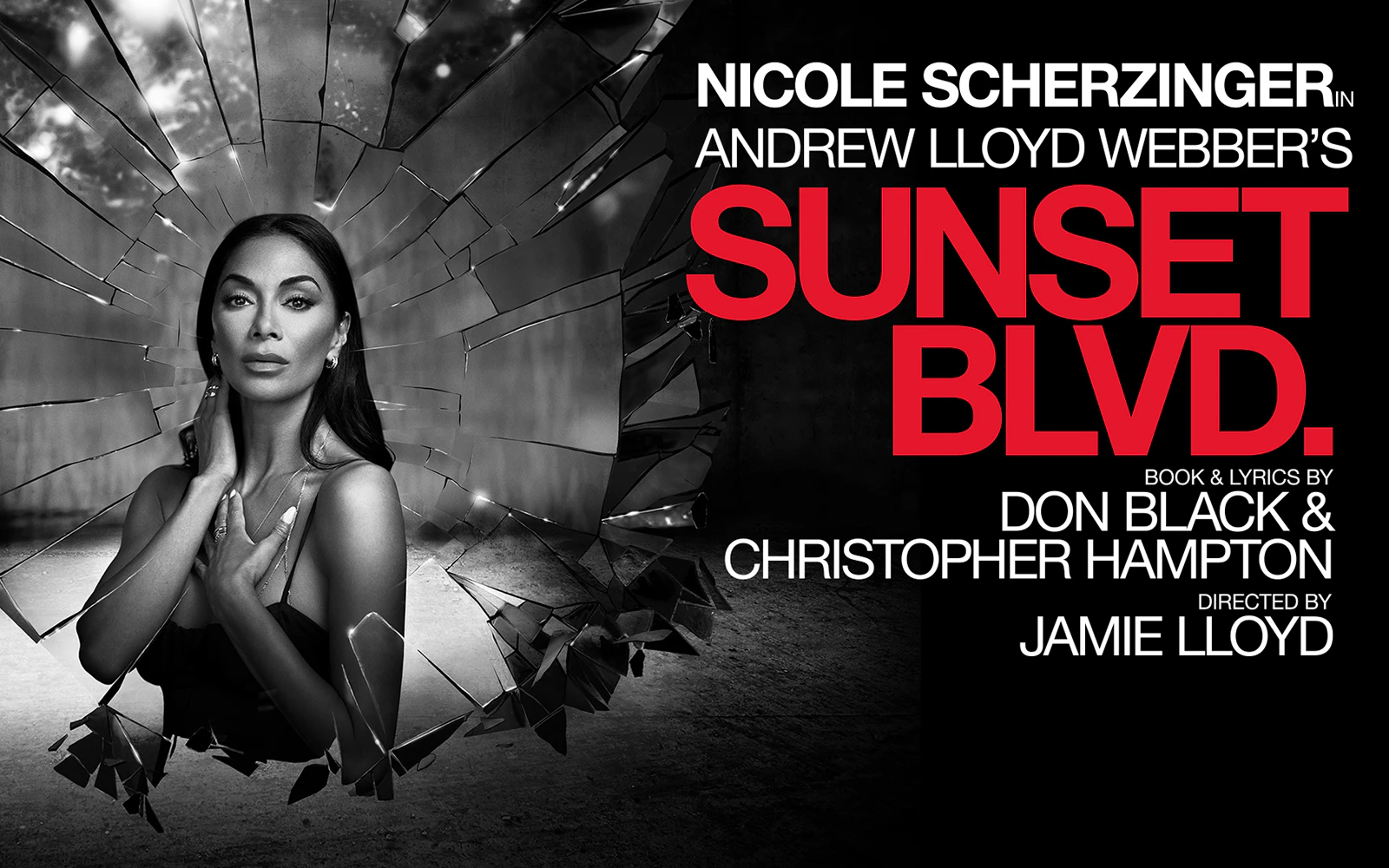 Locandina del musical “Sunset Boulevard” con motivo a vetri in frantumi