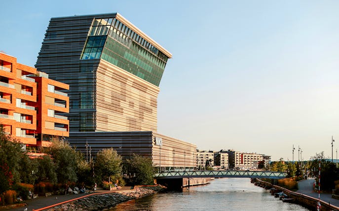 Munch Museum in Oslo with modern architecture by the waterfront.