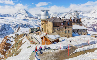 Kulmhotel Gornergrat and observatory with Matterhorn view, Zermatt, Switzerland.