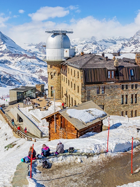 Kulmhotel Gornergrat and observatory with Matterhorn view, Zermatt, Switzerland.