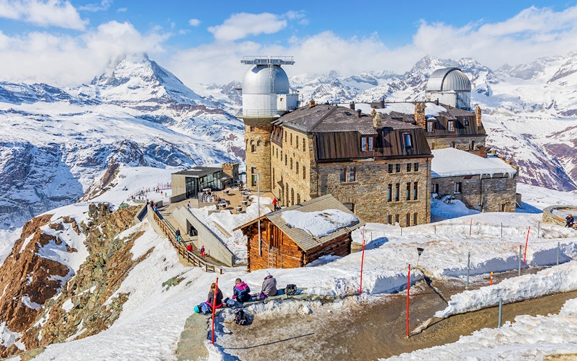 Kulmhotel Gornergrat and observatory with Matterhorn view, Zermatt, Switzerland.