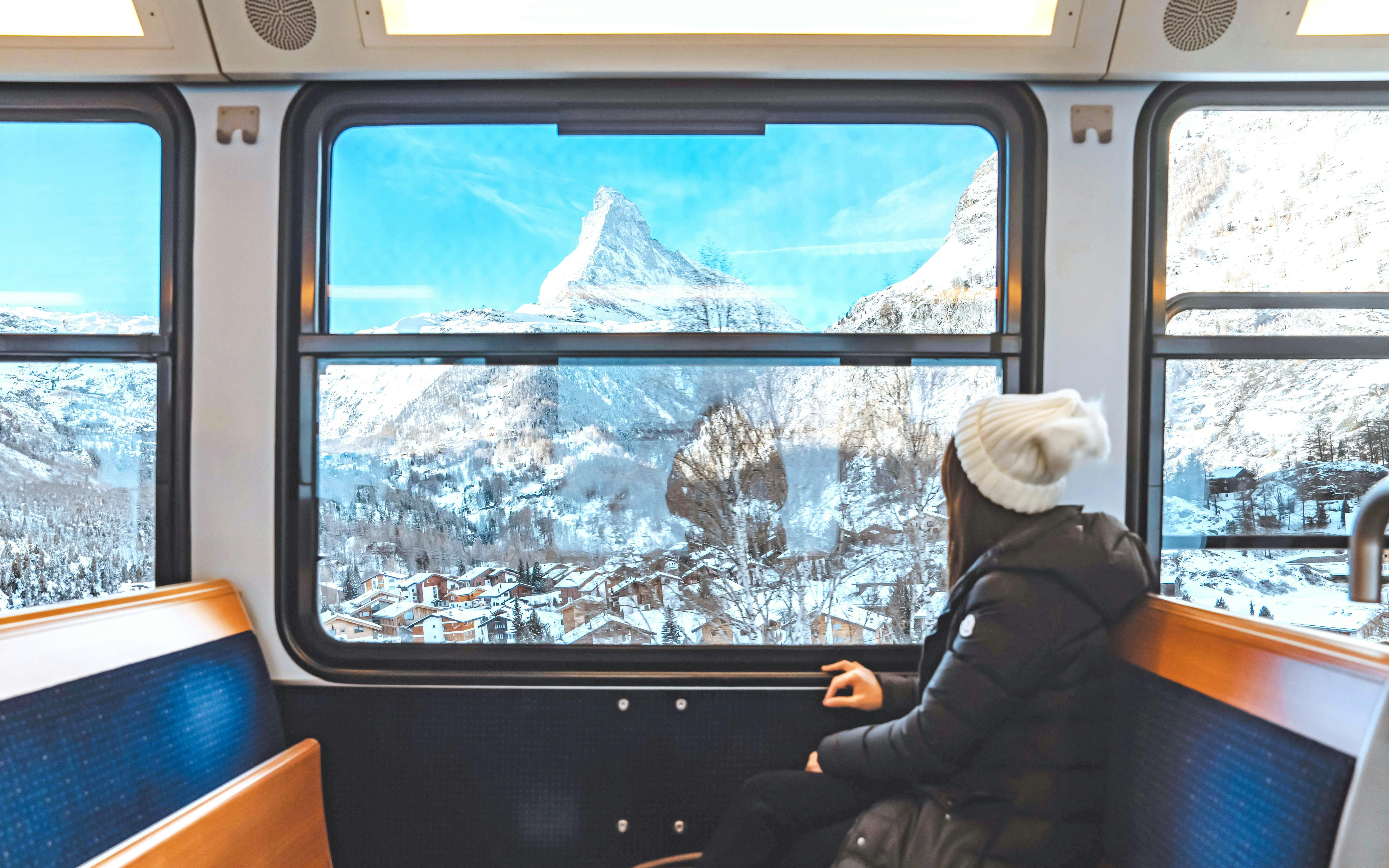 Train ride view of the Matterhorn from Gornergrat, Switzerland.