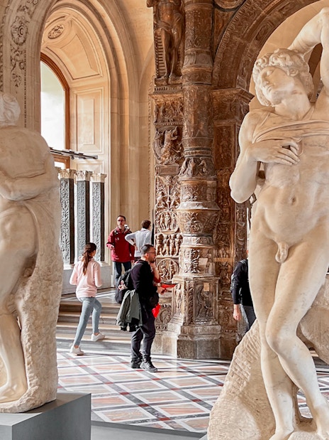 The Dying Slave and Rebellious Slave sculptures at Louvre Museum, Paris.