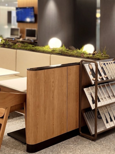 Skyhub Lounge seating area with magazines, Terminal 1, Incheon International Airport.
