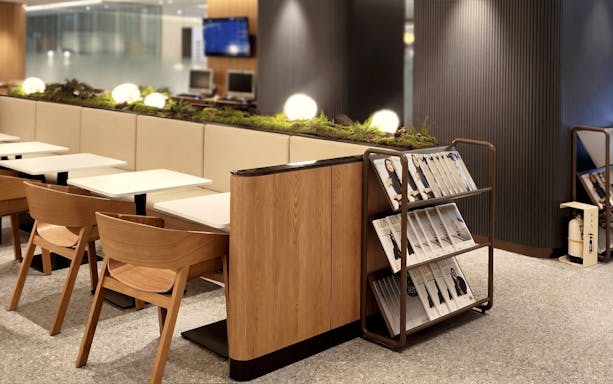 Skyhub Lounge seating area with magazines, Terminal 1, Incheon International Airport.