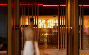 Wai Ariki Hot Springs sauna with glowing salt walls, Rotorua.