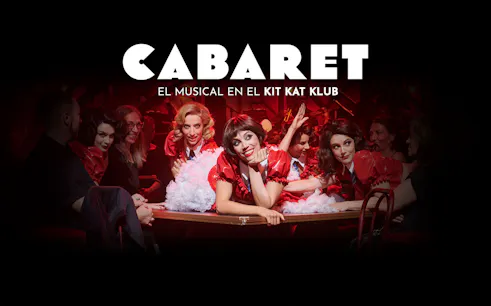 Performers in red costumes at Cabaret Madrid show, Kit Kat Klub.