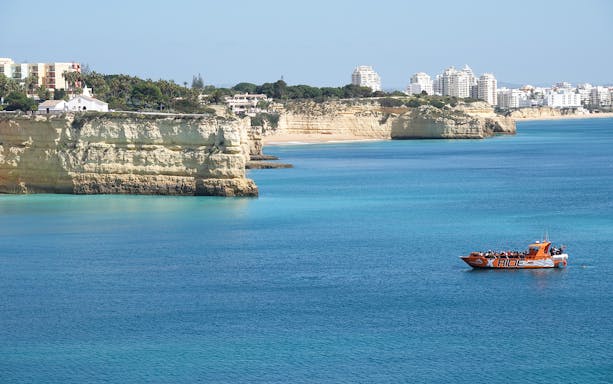 Tour boat on Algarve coast for X Ride Dolphin and Caves Tour.