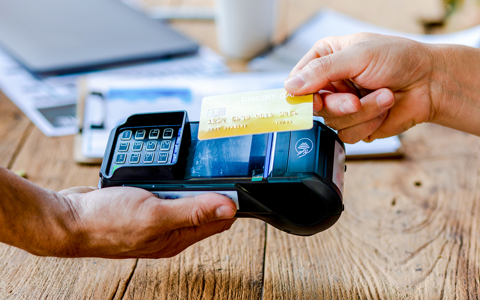Tourist using contactless payment