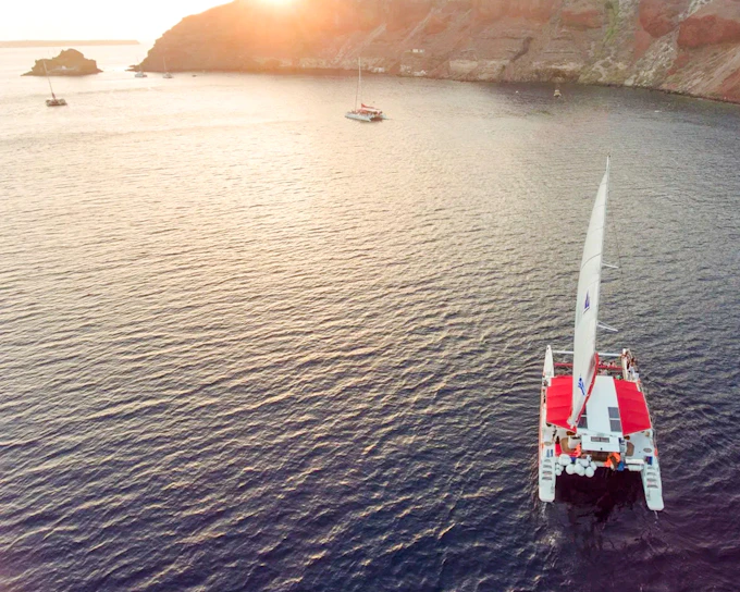 Santorini Daytime or Sunset Catamaran Cruise with Meal