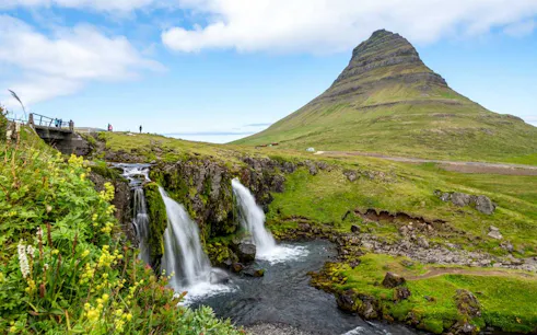 Kirkjufell mountain and waterfall on Snæfellsnes Peninsula, Iceland.
