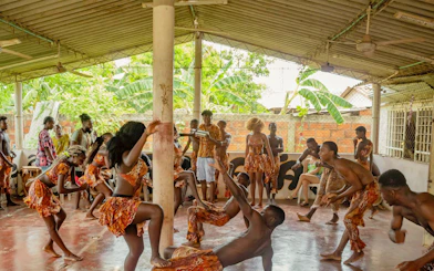 Traditional dance and music performance by locals in San Basilio de Palenque.