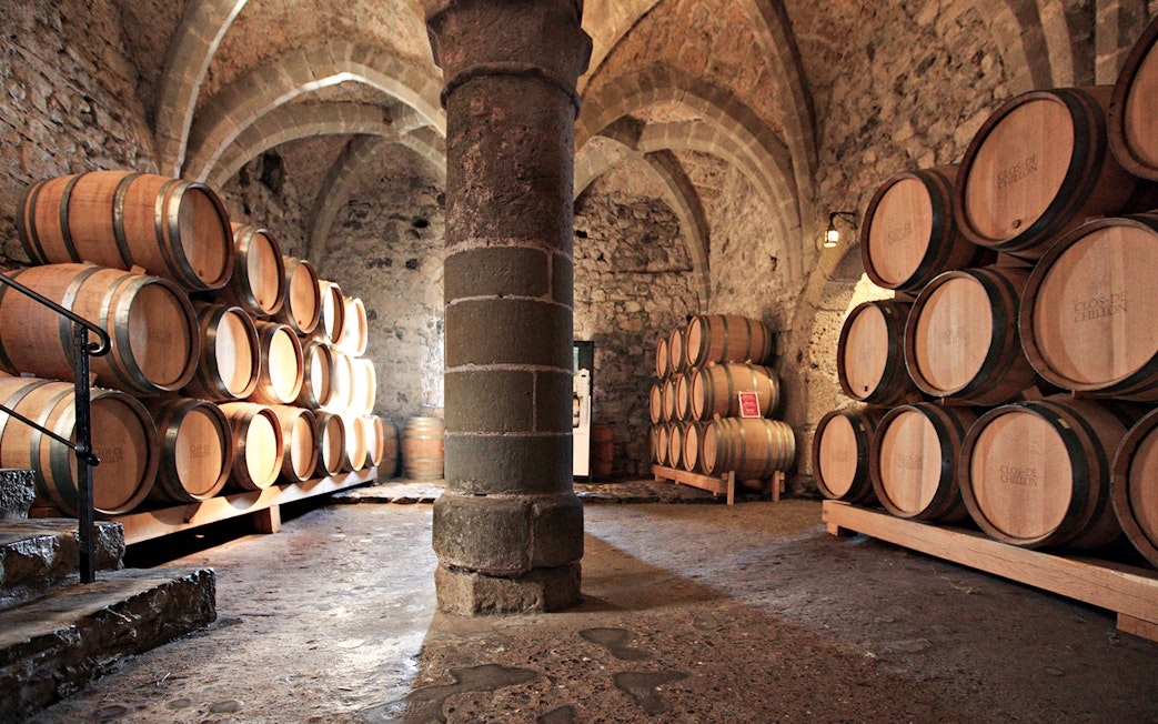 Barrels in the cellar of Chillon Castle, part of the Lake Geneva guided tour.