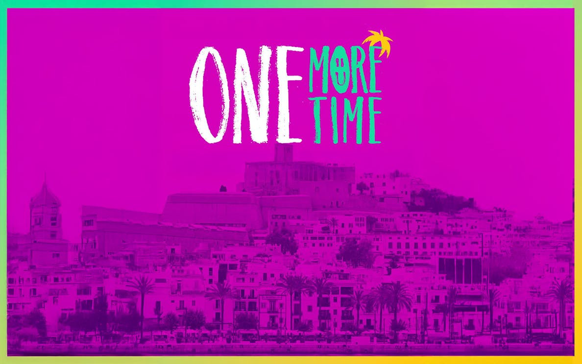 DJ performing at One More Time Ibiza event with vibrant lights and crowd in Ibiza, Spain.
