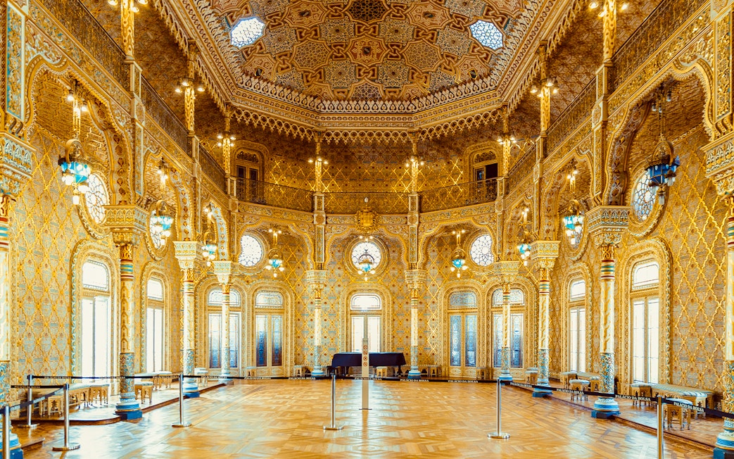 Arab room with intricate gold details in the Stock Exchange Palace, Porto.