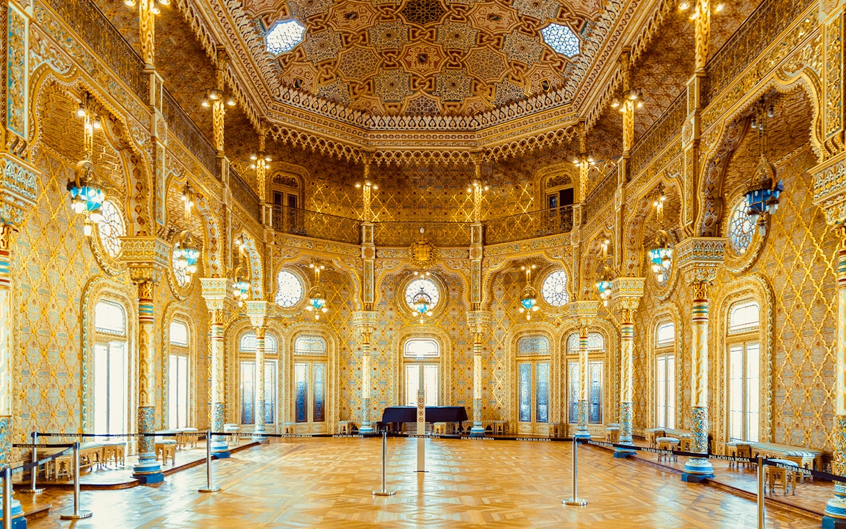 Arab room with intricate gold details in the Stock Exchange Palace, Porto.