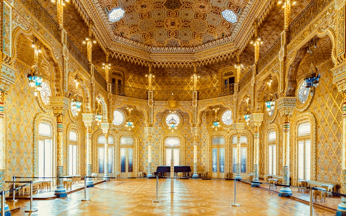 Arab room with intricate gold details in the Stock Exchange Palace, Porto.