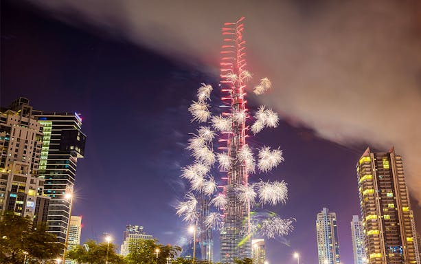 Fireworks display at Burj Khalifa during New Year’s Eve in Dubai.