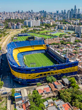 Aerial view of La Bombonera stadium in Buenos Aires, home of Boca Juniors.