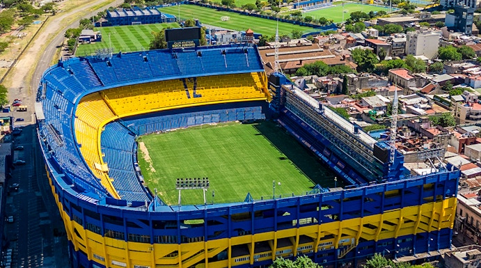 Aerial view of La Bombonera stadium in Buenos Aires, home of Boca Juniors.