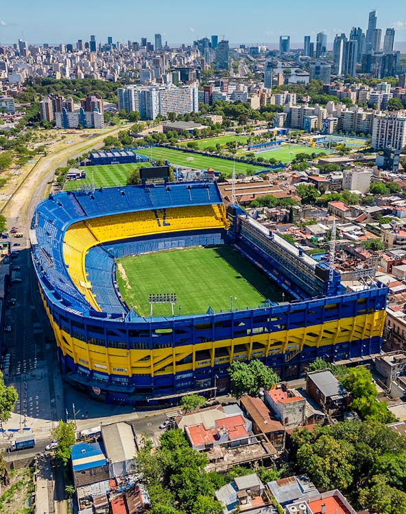Aerial view of La Bombonera stadium in Buenos Aires, home of Boca Juniors.
