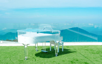 Transparent piano on a grassy terrace at Hoverland, Wyndham Ion Majestic Hotel, Genting Highlands.