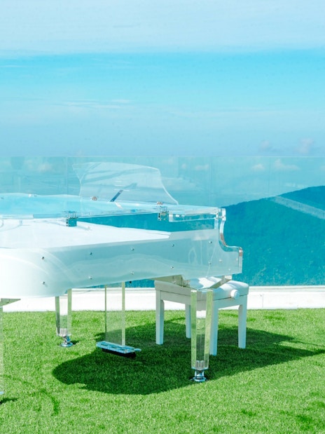Transparent piano on a grassy terrace at Hoverland, Wyndham Ion Majestic Hotel, Genting Highlands.