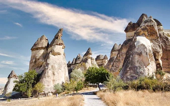 Fairy chimneys in Cappadocia, Turkey, along the Red Tour path.