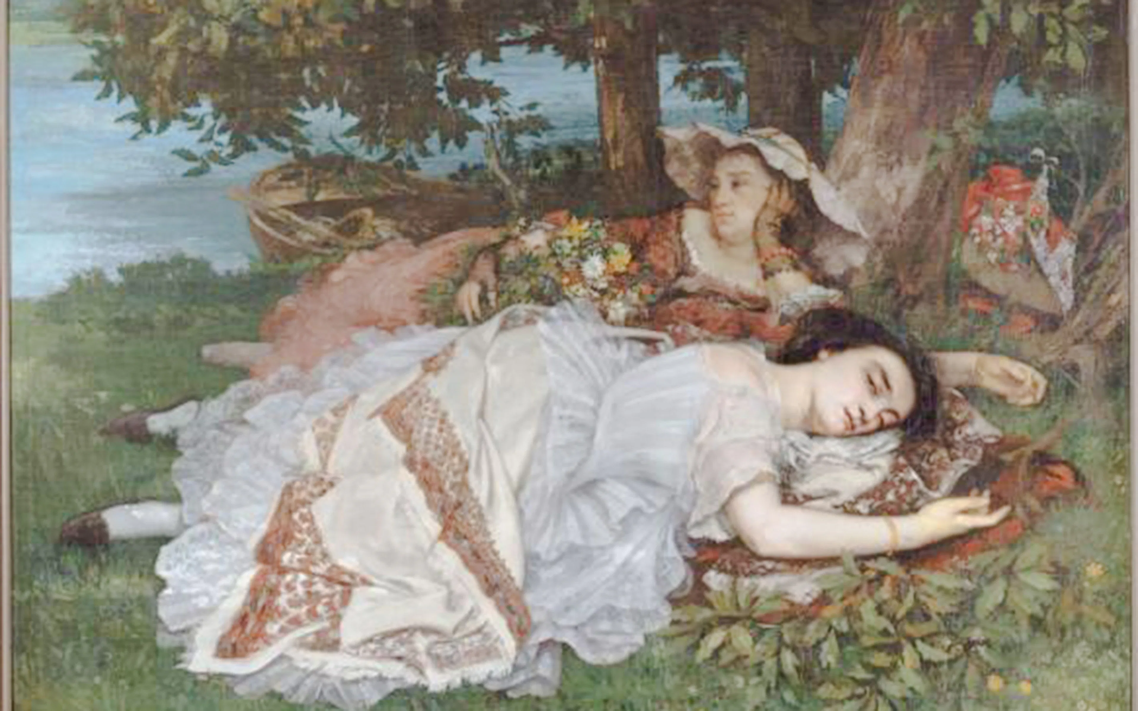 Young women resting by the Seine River in summer, Courbet painting at Petit Palais.