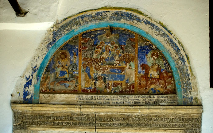 Iconography depicting religious figures inside the Onufri National Iconographic Museum, Berat.