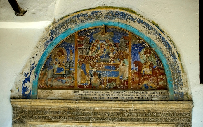 Iconography depicting religious figures inside the Onufri National Iconographic Museum, Berat.