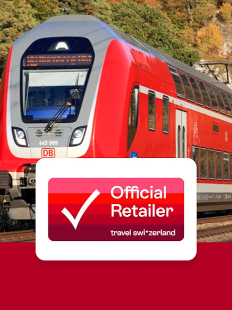 Red double-decker train on tracks in Germany