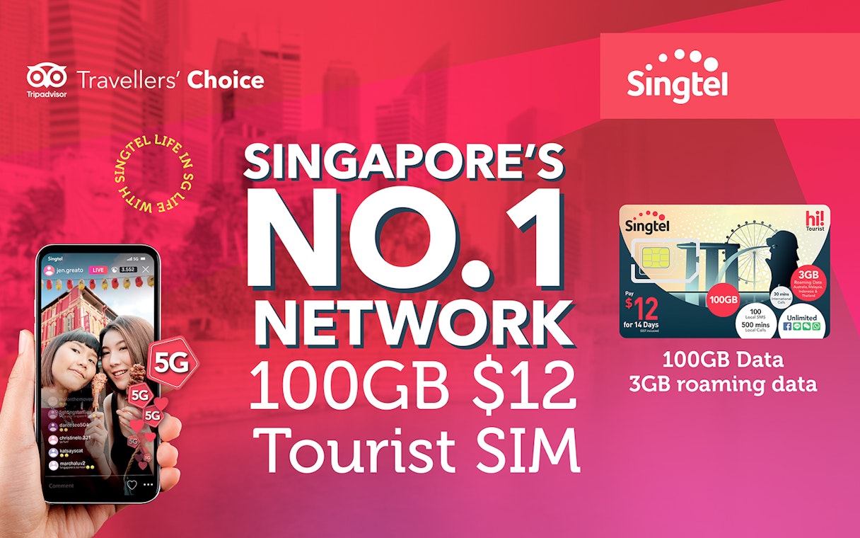 Singtel Tourist SIM card offer with 100GB data for $12 in Singapore.