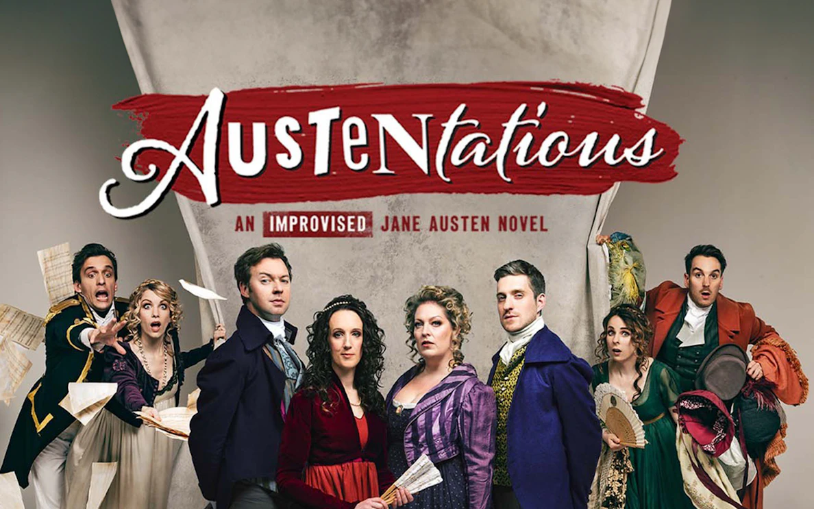 Cast of Austentatious in period costumes for an improvised Jane Austen novel show.