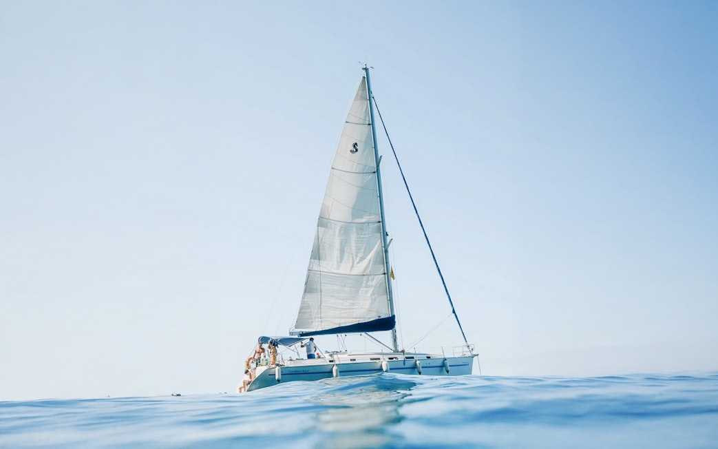 Sailboat on the ocean for private lunch and whale watching in Tenerife.