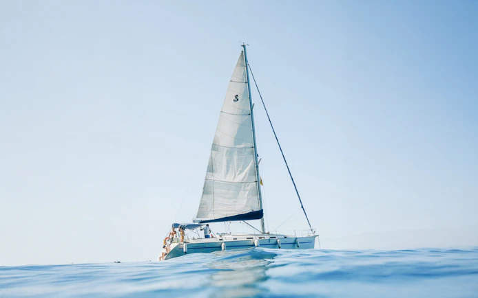 Sailboat on the ocean for private lunch and whale watching in Tenerife.