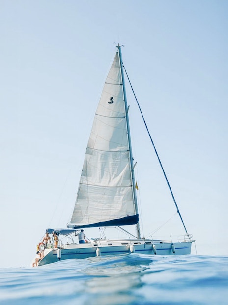 Sailboat on the ocean for private lunch and whale watching in Tenerife.