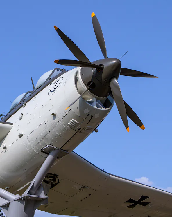 Historic military aircraft display at aviation museum, Germany.