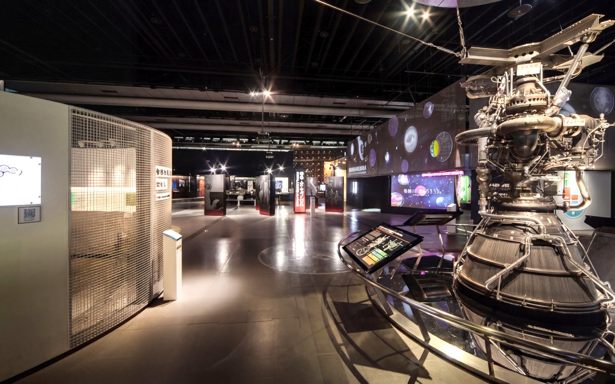 Miraikan permanent exhibition featuring space technology and interactive displays.