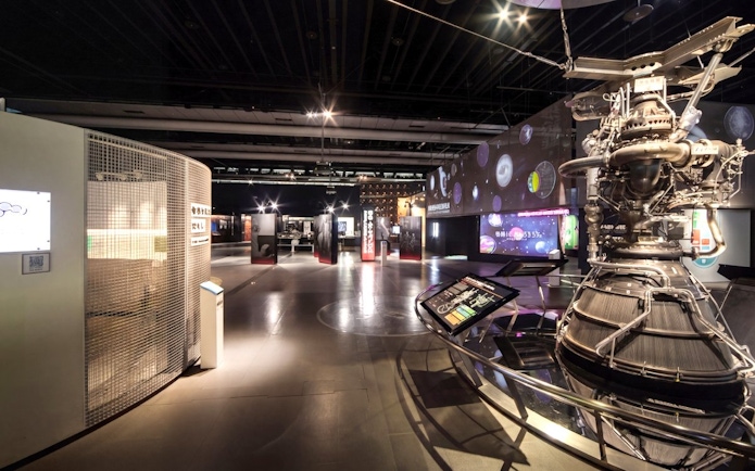 Miraikan permanent exhibition featuring space technology and interactive displays.