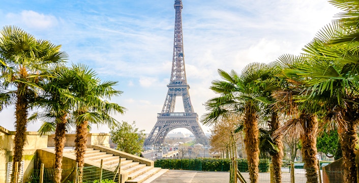Eiffel Tower viewed from Trocadéro Gardens, Paris, France.