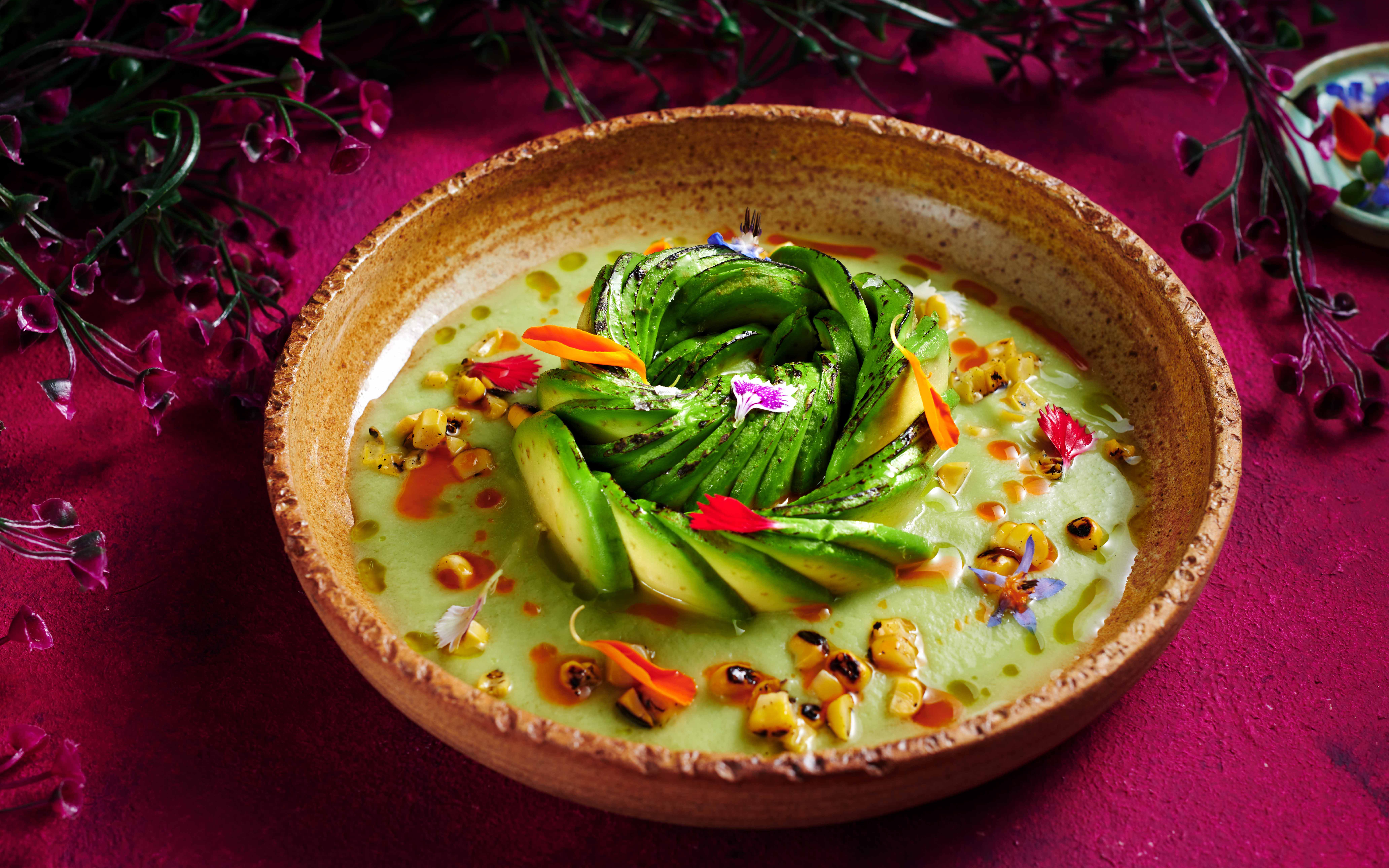 Avocado and corn dish at En Fuego Fiesta Mexicana Saturday Brunch, Dubai.