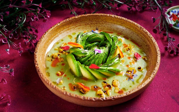 Avocado and corn dish at En Fuego Fiesta Mexicana Saturday Brunch, Dubai.