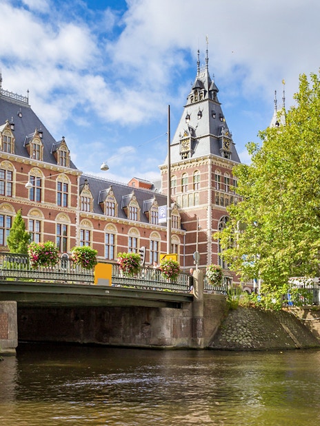 Rijksmuseum viewed from the canal in Amsterdam.